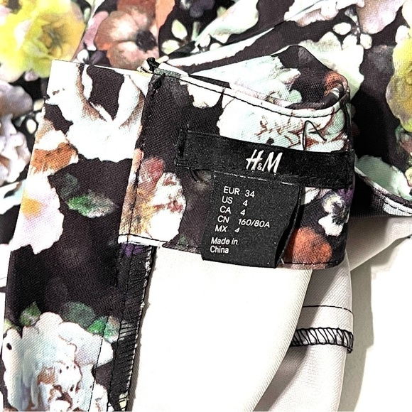 H&M Woman Black Blue Floral Peplum Midi Dress Size 4 - Picture 9 of 15